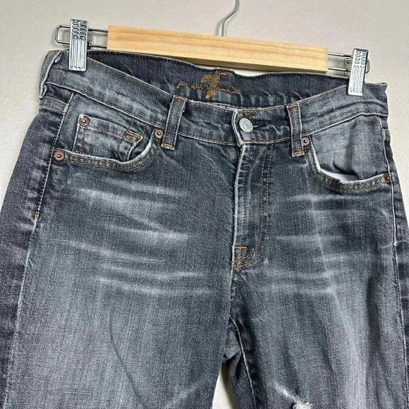7 for all Mankind Bootcut Low Rise Jeans Faded Black Denim Size 28 - Picture 4 of 9